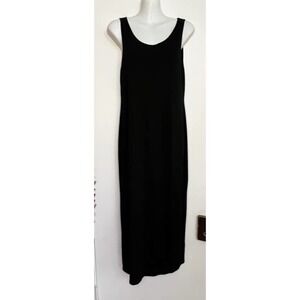 EILEEN FISHER BLACK VISCOSE KNIT SHEATH MIDI DRESS SIZE XS